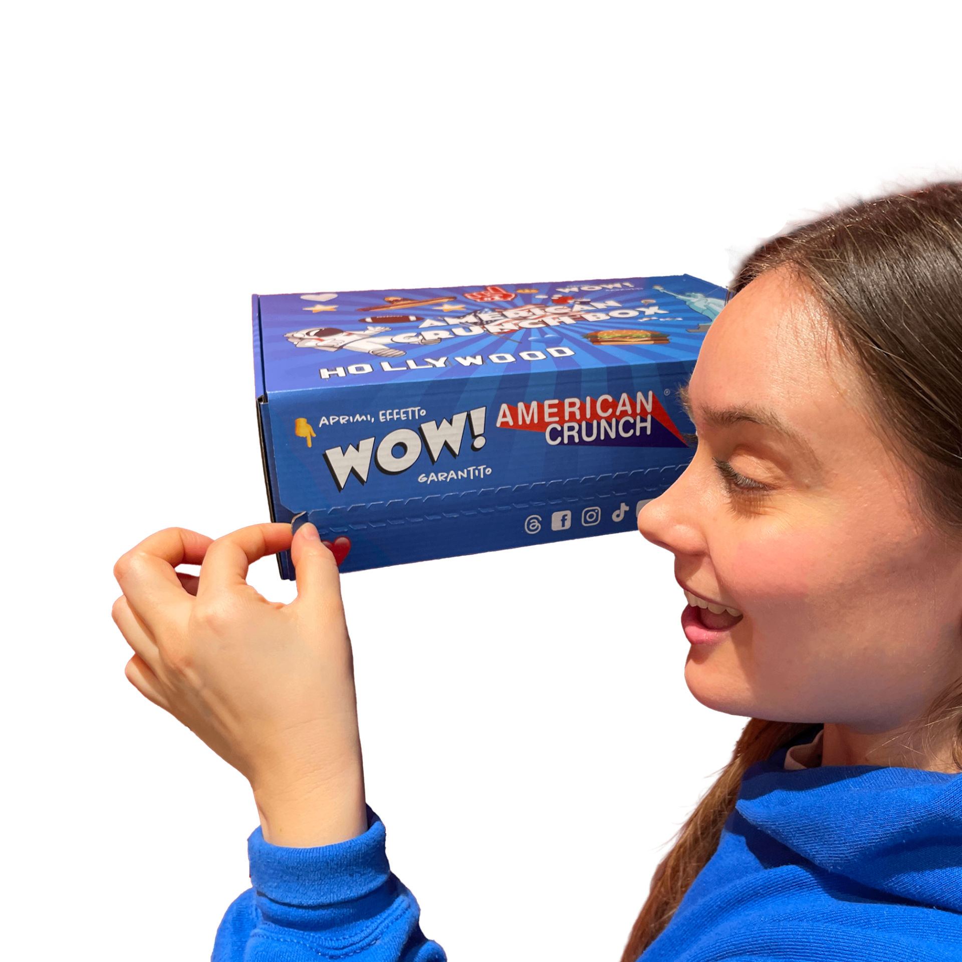 Ragazza apre la box American Crunch con effetto WOW